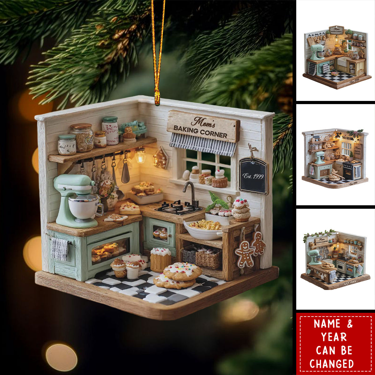 Mini Kitchen Baking Ornament, Christmas Baking Corner, Personalized Ornament Gift For Baker