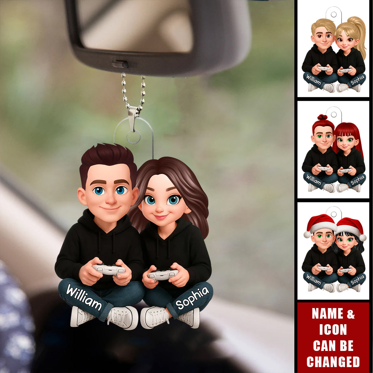 Couple Gaming Forever 2 Player Mode Signature Symbols Christmas - Personalized Acrylic Car Ornament