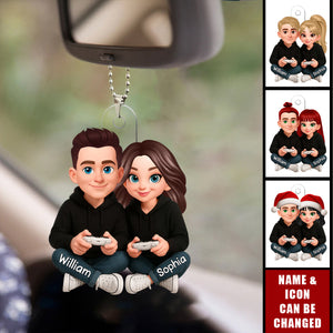 Couple Gaming Forever 2 Player Mode Signature Symbols Christmas - Personalized Acrylic Car Ornament