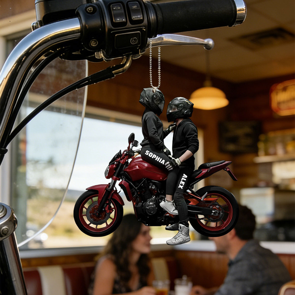 Motorbike Couple Car Decor - Personalized Acrylic Car Ornament - Gift For Couple