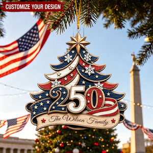 Custom 250th USA Anniversary Acrylic Ornament, Personalized Patriotic Christmas Decor, 1776-2026 Semiquincentennial Flag Family Gift