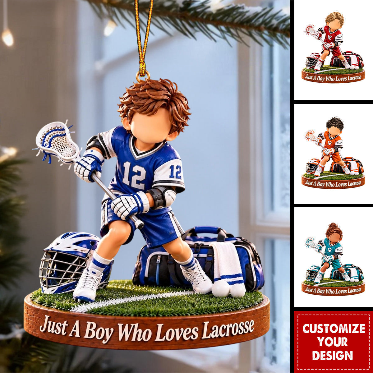 Personalized Boy Acrylic Ornament - Custom Gift for Son, Lacrosse Player Birthday Gift