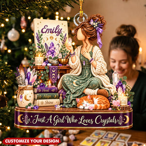 Personalized Crystal Collector Ornament -  Custom Name Gift with Purple Stones and Celestial Details