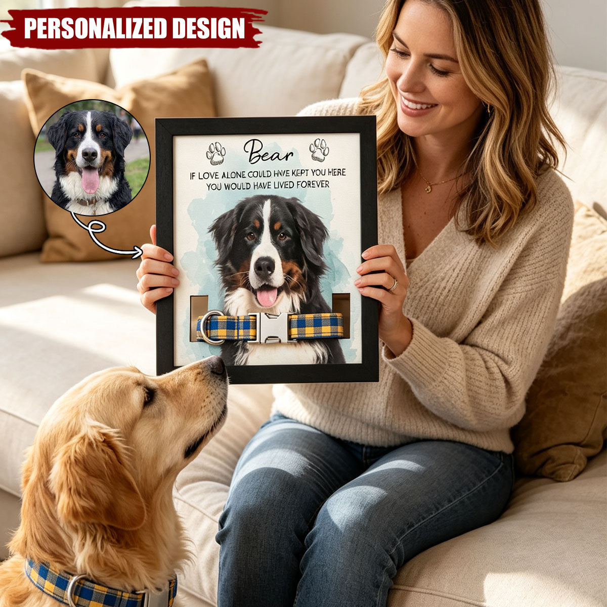 Pet Collar Frame Keepsake Custom Pet Portrait Watecolor Art - Personalized Frame