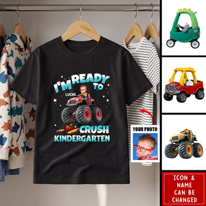 Custom Face Kid Riding Monster Truck Back To School - Personalized Shirt