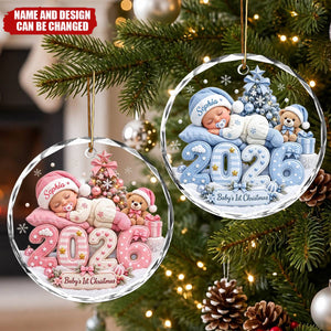Personalized Baby's First Christmas Glass Ornament, Custom Baby Name 2026 Ornament