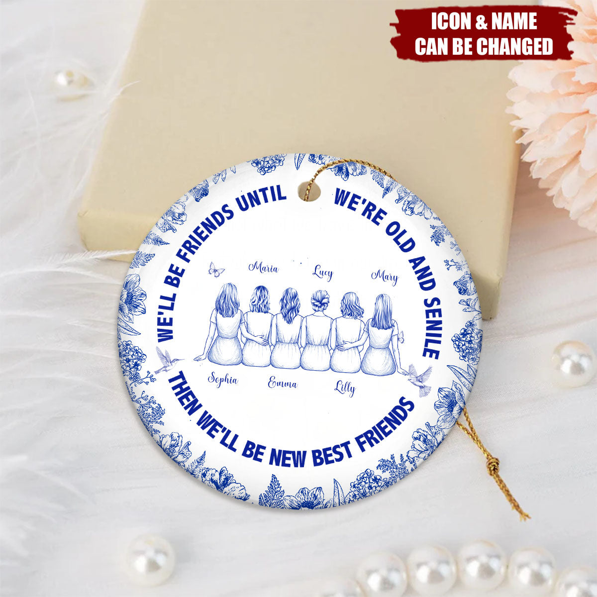 Our Laughs Are Limitless Our Friendship Is Endless Toile De Jouy - Personalized Ceramic Ornament