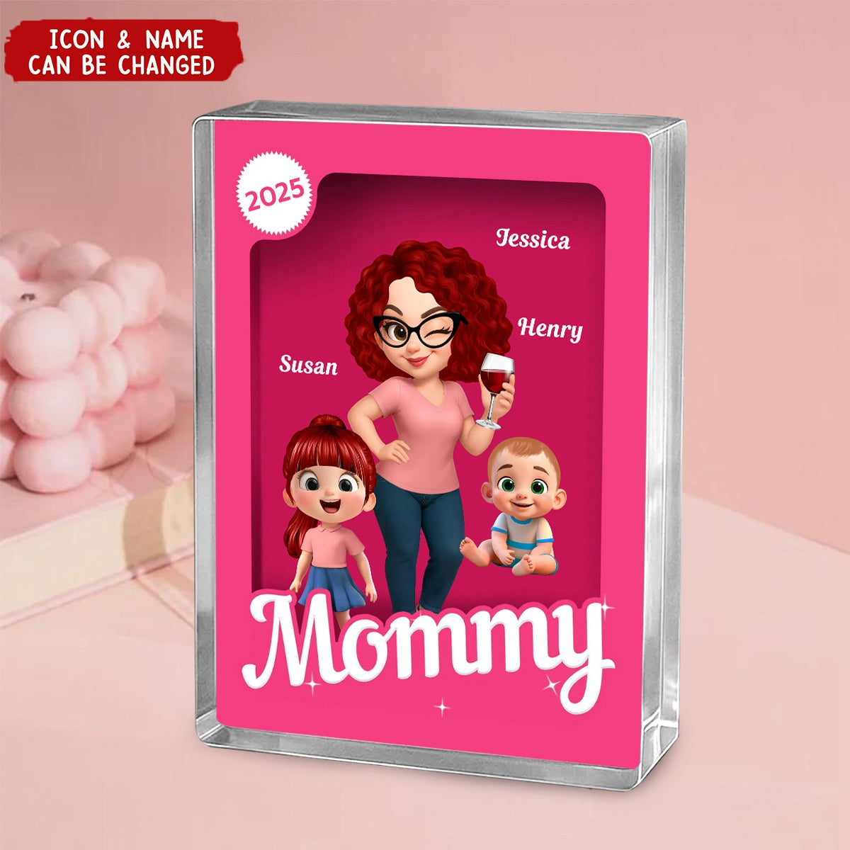 Grandma Grandkids Pink Action Figure Personalized Acrylic Block