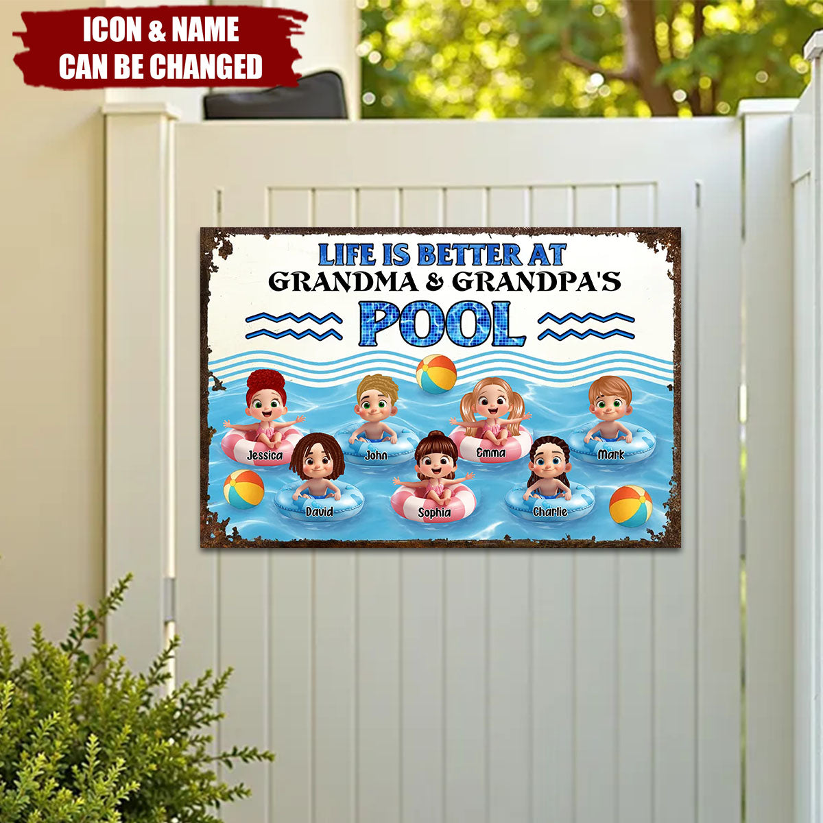 Life is Better at Grandma & Grandpa Pool Personalized Metal Sign, Grandchildren Welcome Sign