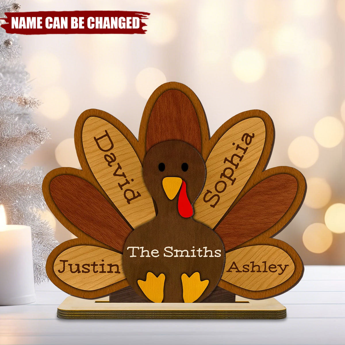 Grandma Turkey Thankful Grandma Personalized 2-Layer Standing Wooden Plaque