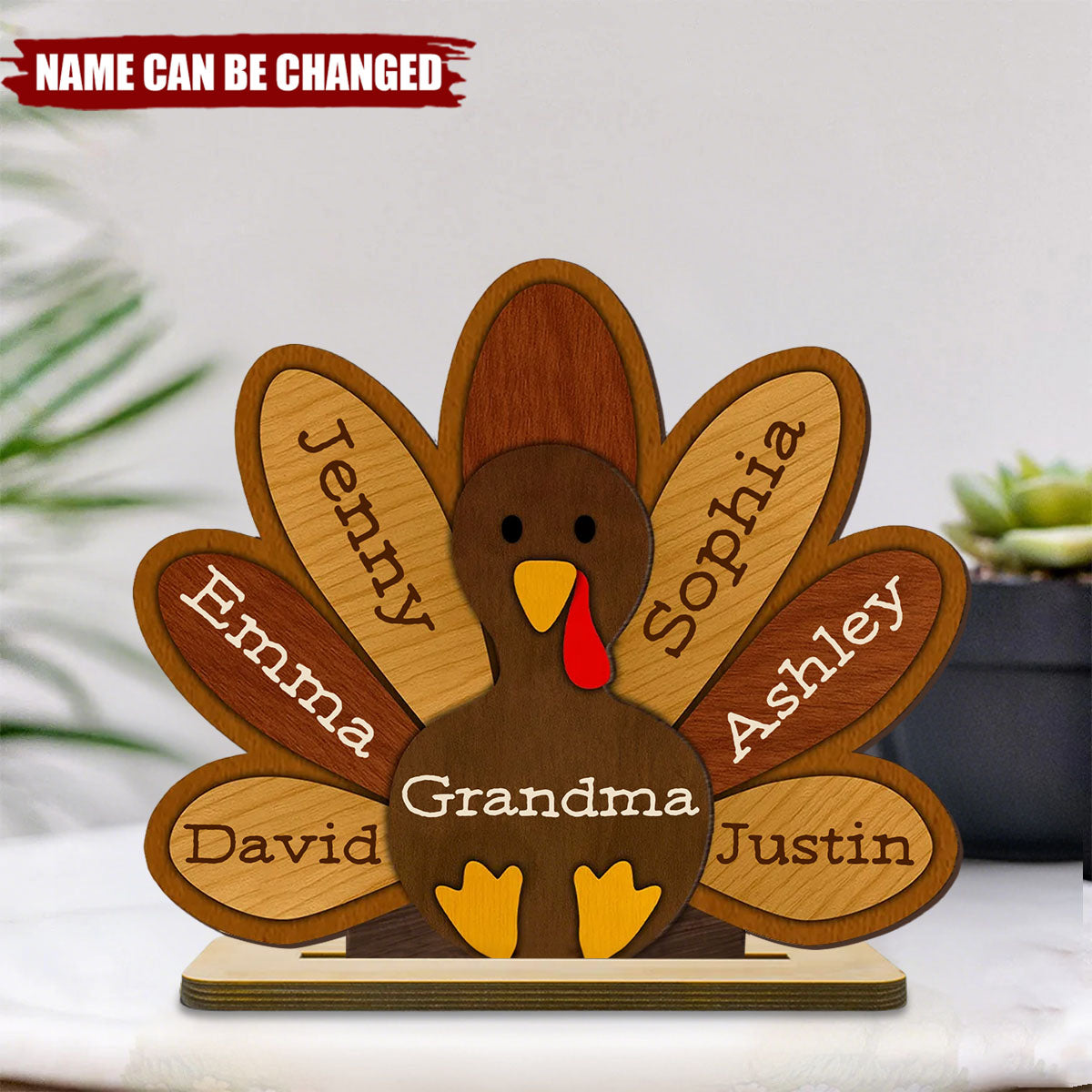 Grandma Turkey Thankful Grandma Personalized 2-Layer Standing Wooden Plaque