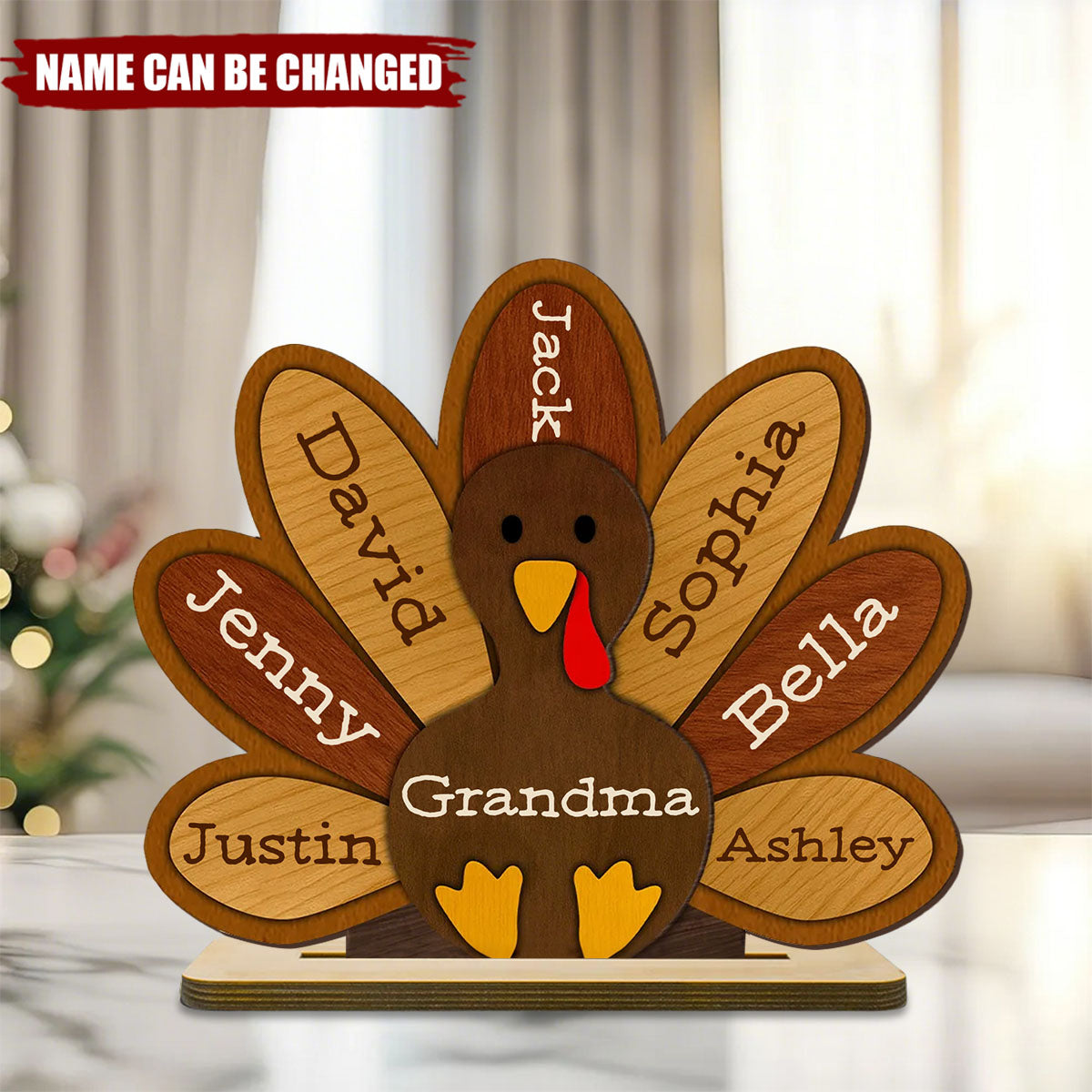 Grandma Turkey Thankful Grandma Personalized 2-Layer Standing Wooden Plaque