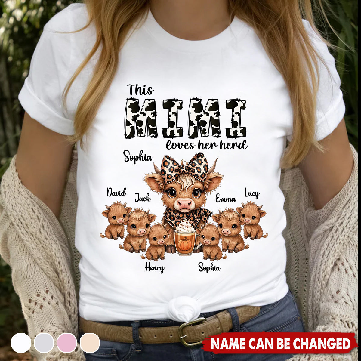 This Mama Grandma Loves Her Herds – Cozy Fall Vibe Personalized Highland Cow Family T-Shirt