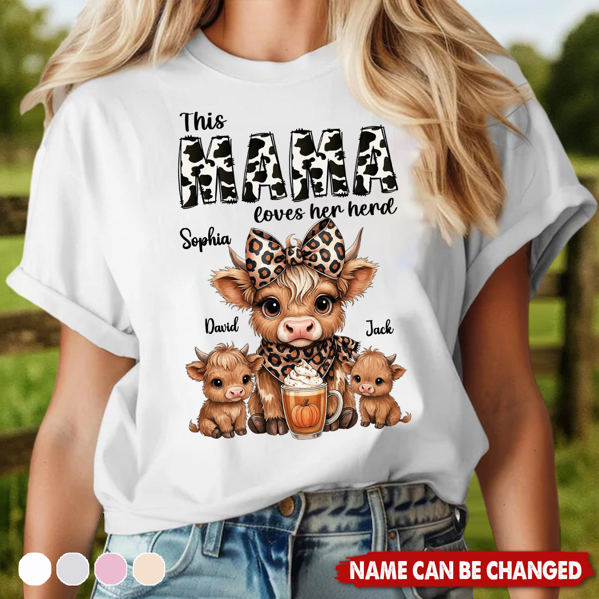 This Mama Grandma Loves Her Herds – Cozy Fall Vibe Personalized Highland Cow Family T-Shirt