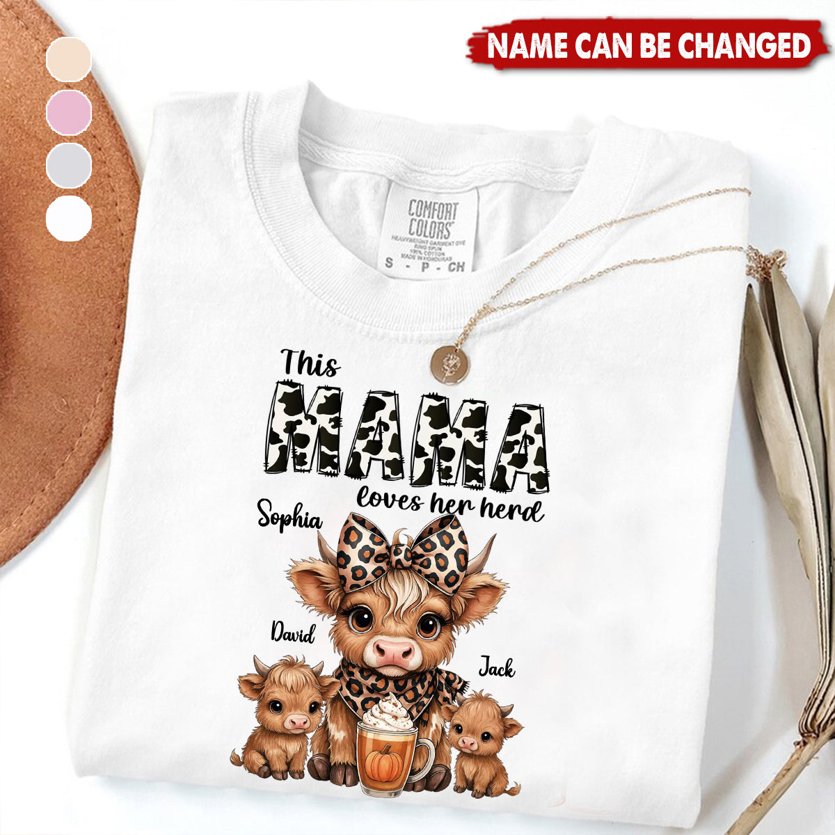 This Mama Grandma Loves Her Herds – Cozy Fall Vibe Personalized Highland Cow Family T-Shirt