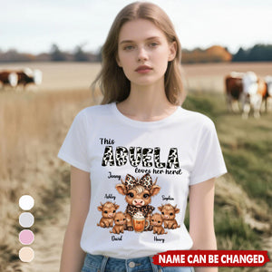 This Mama Grandma Loves Her Herds – Cozy Fall Vibe Personalized Highland Cow Family T-Shirt