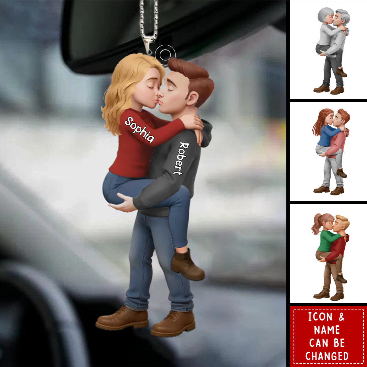 Personalized Romantic Kissing Couple Acrylic Car Ornament -Anniversary Wedding Gifts For Husband And Wife - Love In Every Piece