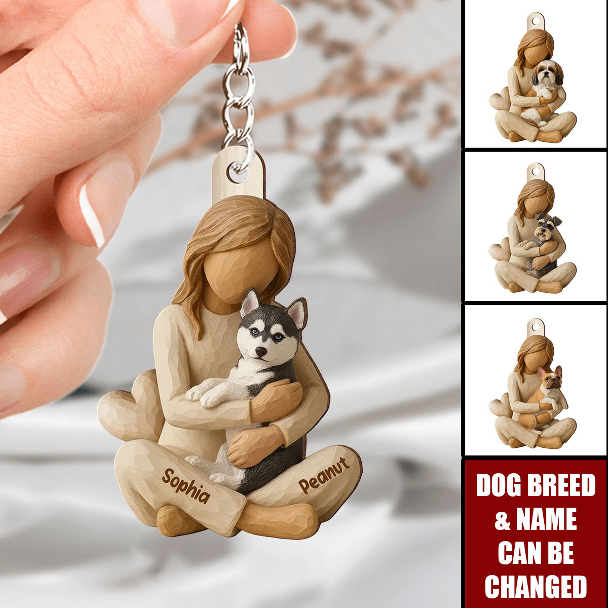 Girl & Her Dog - Personalized  Acrylic Keychain - Gift For Dog Lover