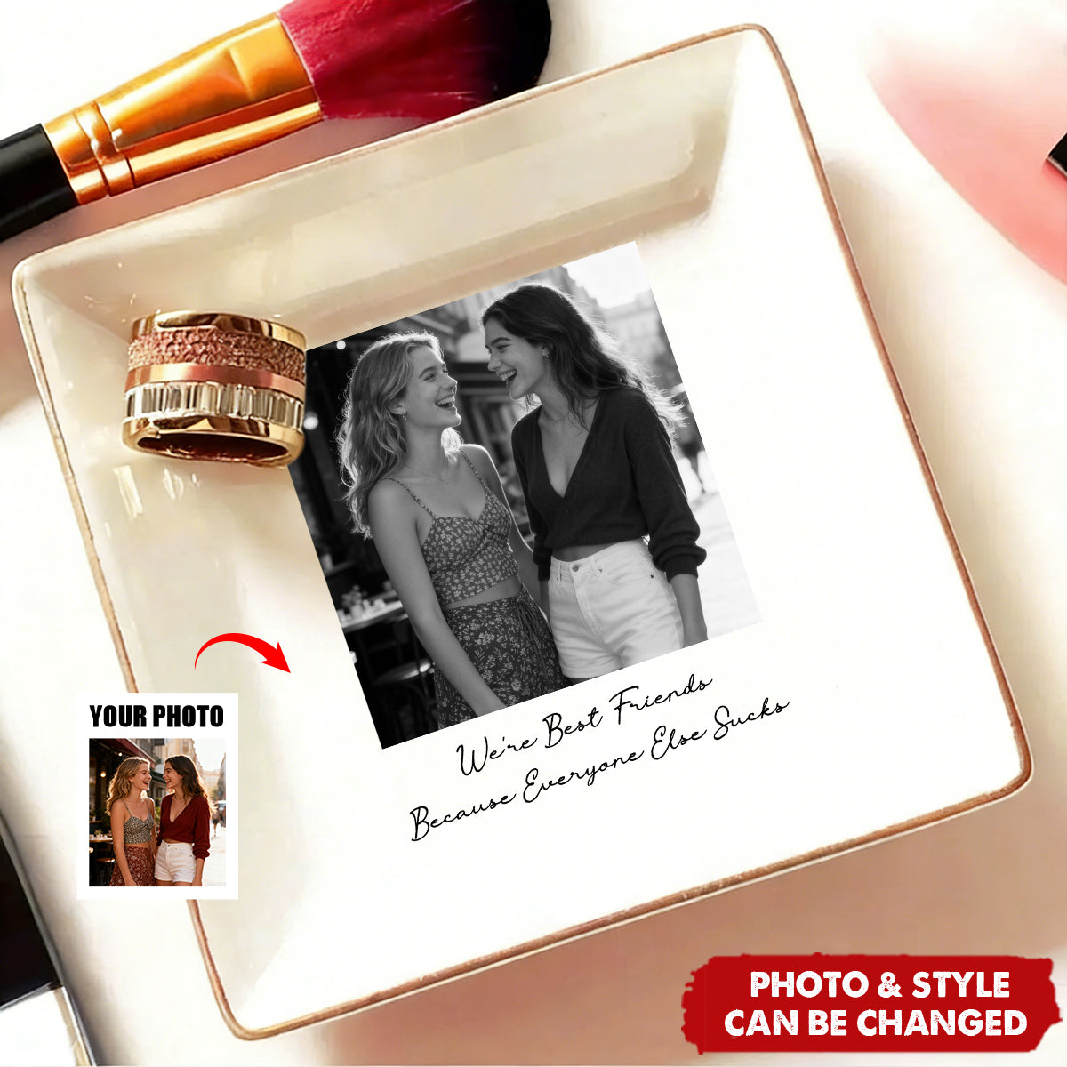 Bestie Photo Trinket Tray For Best Friend Friendship Thank You Gifts - Personalized Jewelry Dish