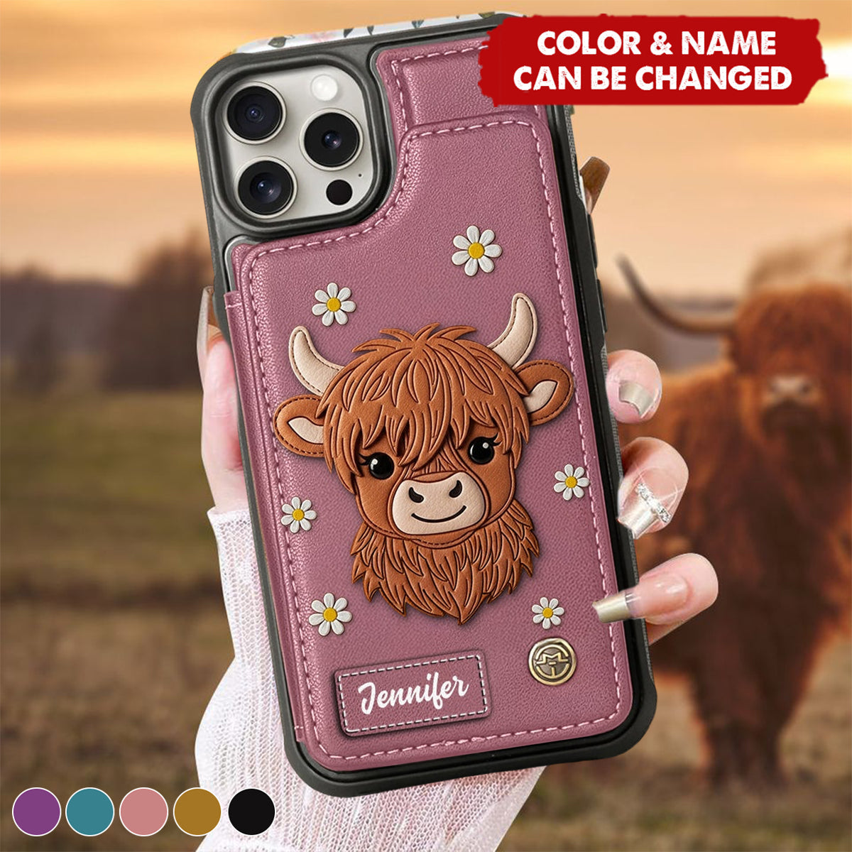 Adorable Highland Cow - Personalized Highland Cow Wallet Phone Case