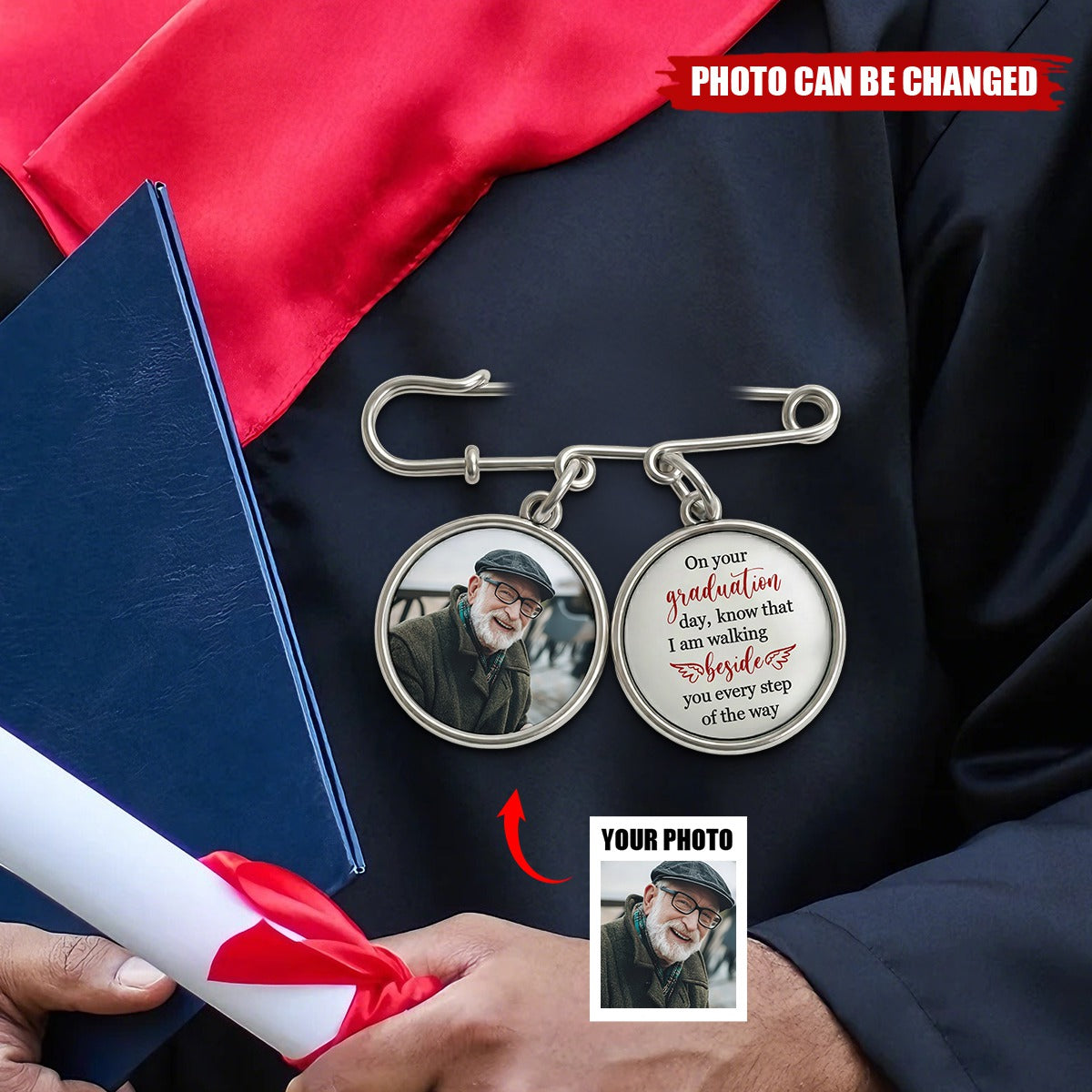 Graduation Walking Beside You Every Step - Personalized Lapel Pin With Photo Charms