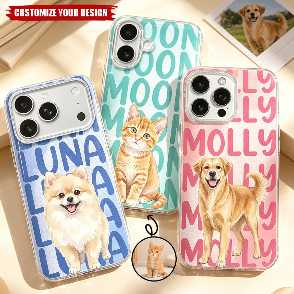 Custom Photo Realistic Watercolor Art Cute Dog Cat Portrait - Personalized Clear Phone Case