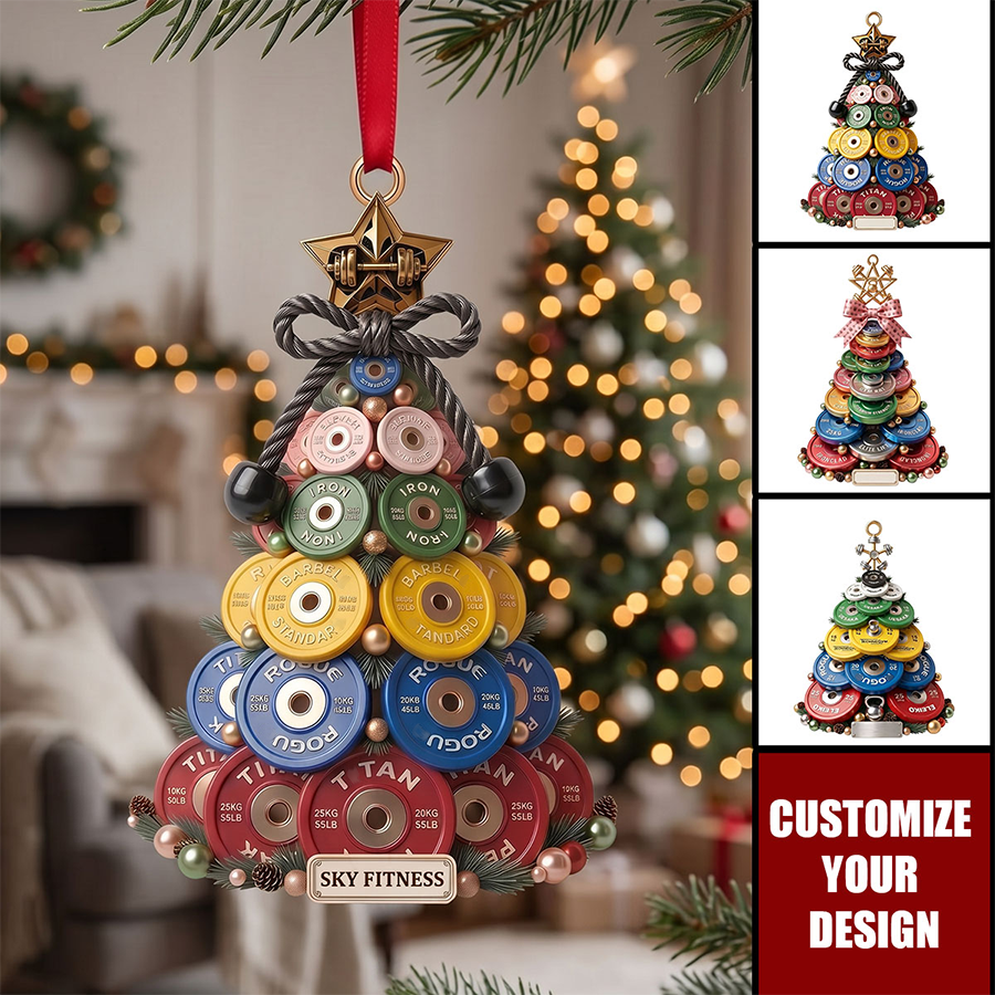 Weight Plate Tree Christmas Ornament, Personalized Gifts For Gym Lovers
