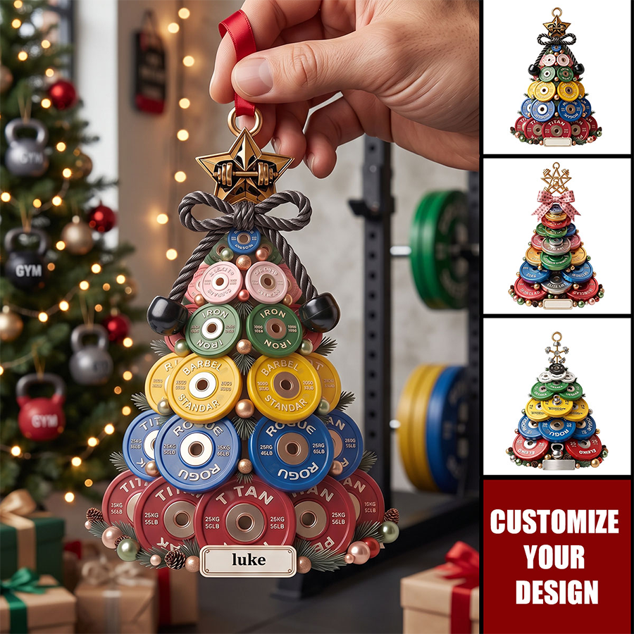 Weight Plate Tree Christmas Ornament, Personalized Gifts For Gym Lovers