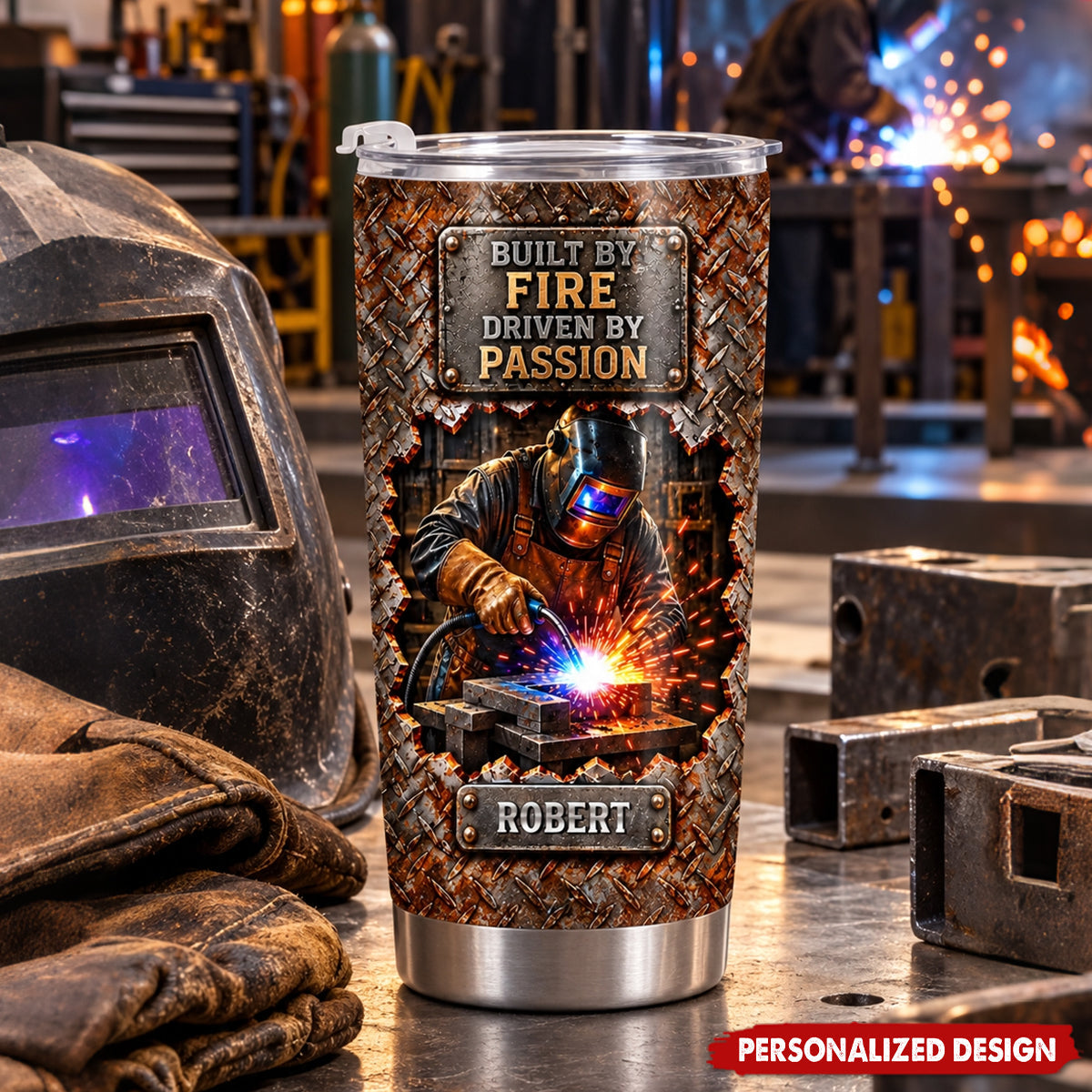 Built By Fire Driven By Passion - Personalized Welder Tumbler - Gift For Welder Man