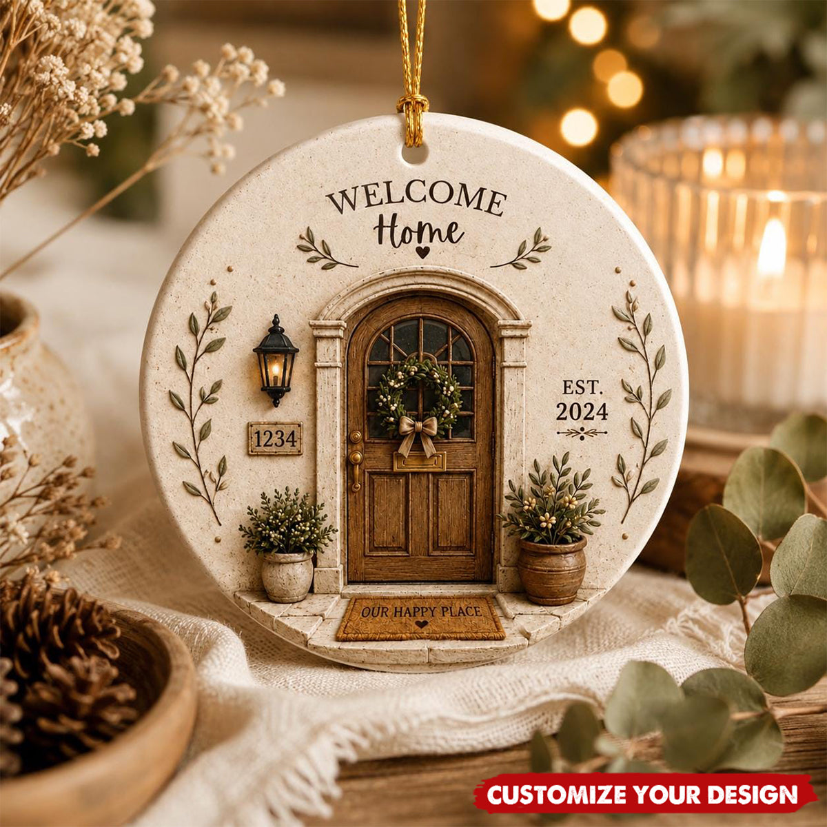 Personalized Welcome Home Ceramic Ornament, Custom New Homeowner Gift