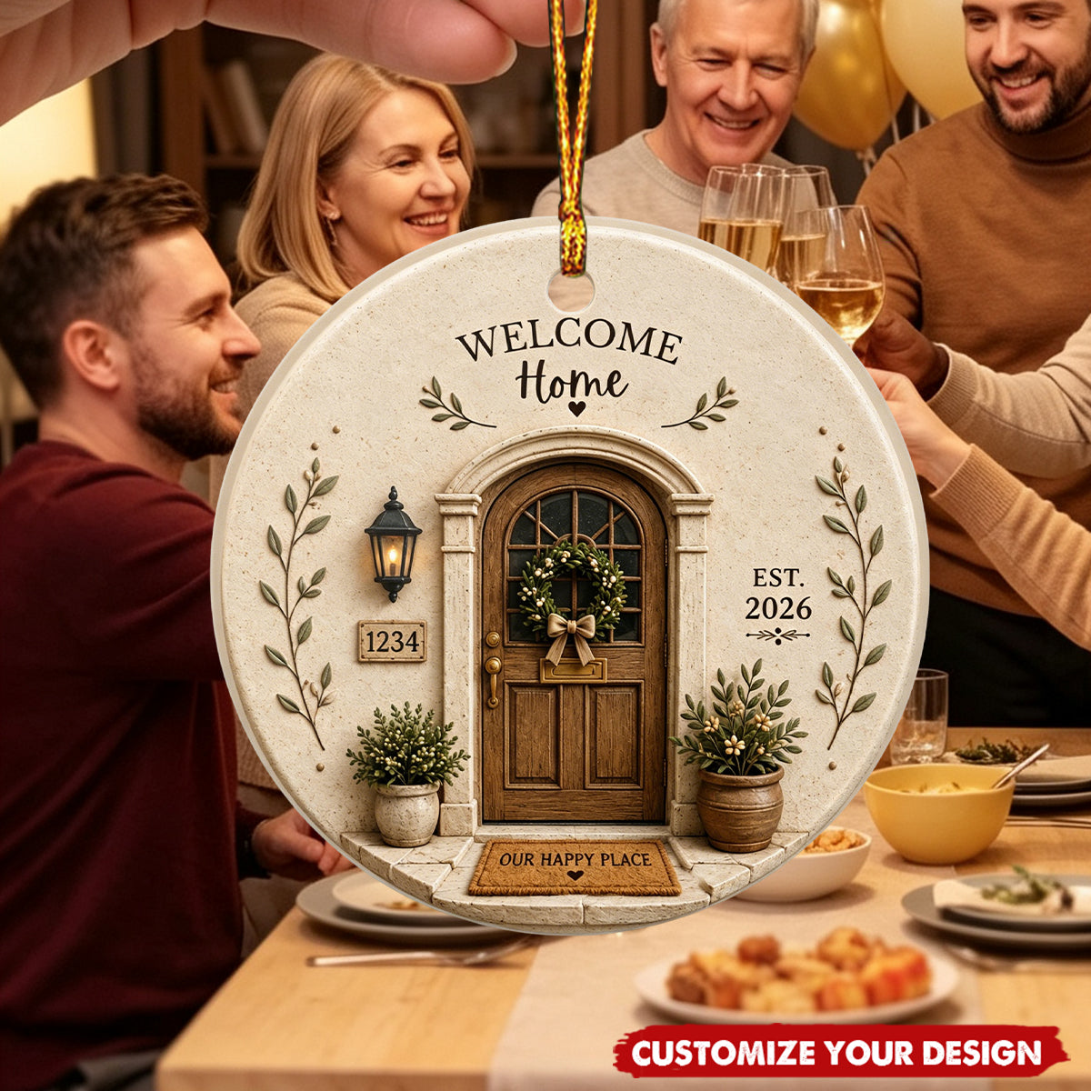 Personalized Welcome Home Ceramic Ornament, Custom New Homeowner Gift