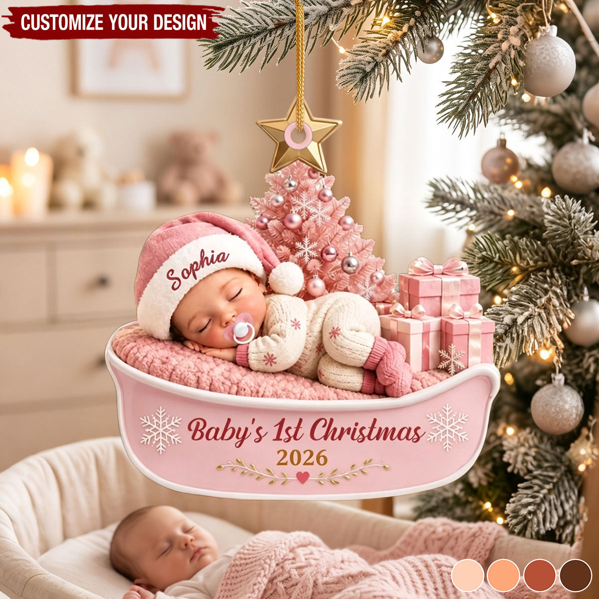 Personalized Baby First Christmas Acrylic Ornament, New Baby Shower Keepsake Gift