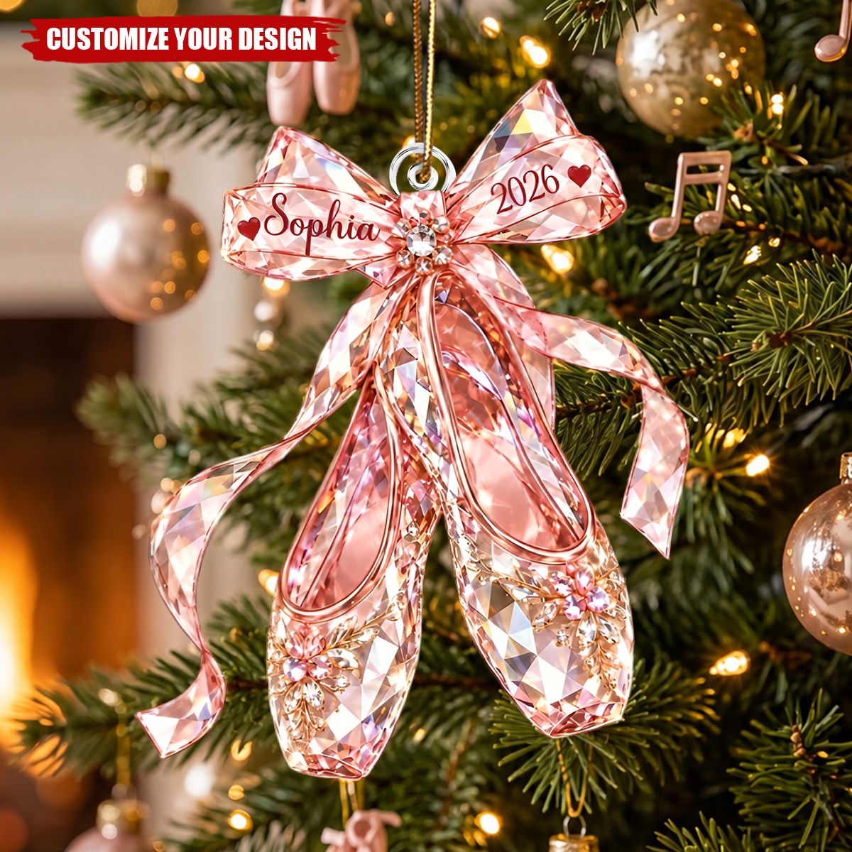 Personalized Ballet Shoes Acrylic Ornament, Custom Name Dance Christmas Gift