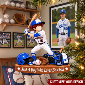 Personalized Baseball Boy Christmas Ornament, Custom Name & Number Gift