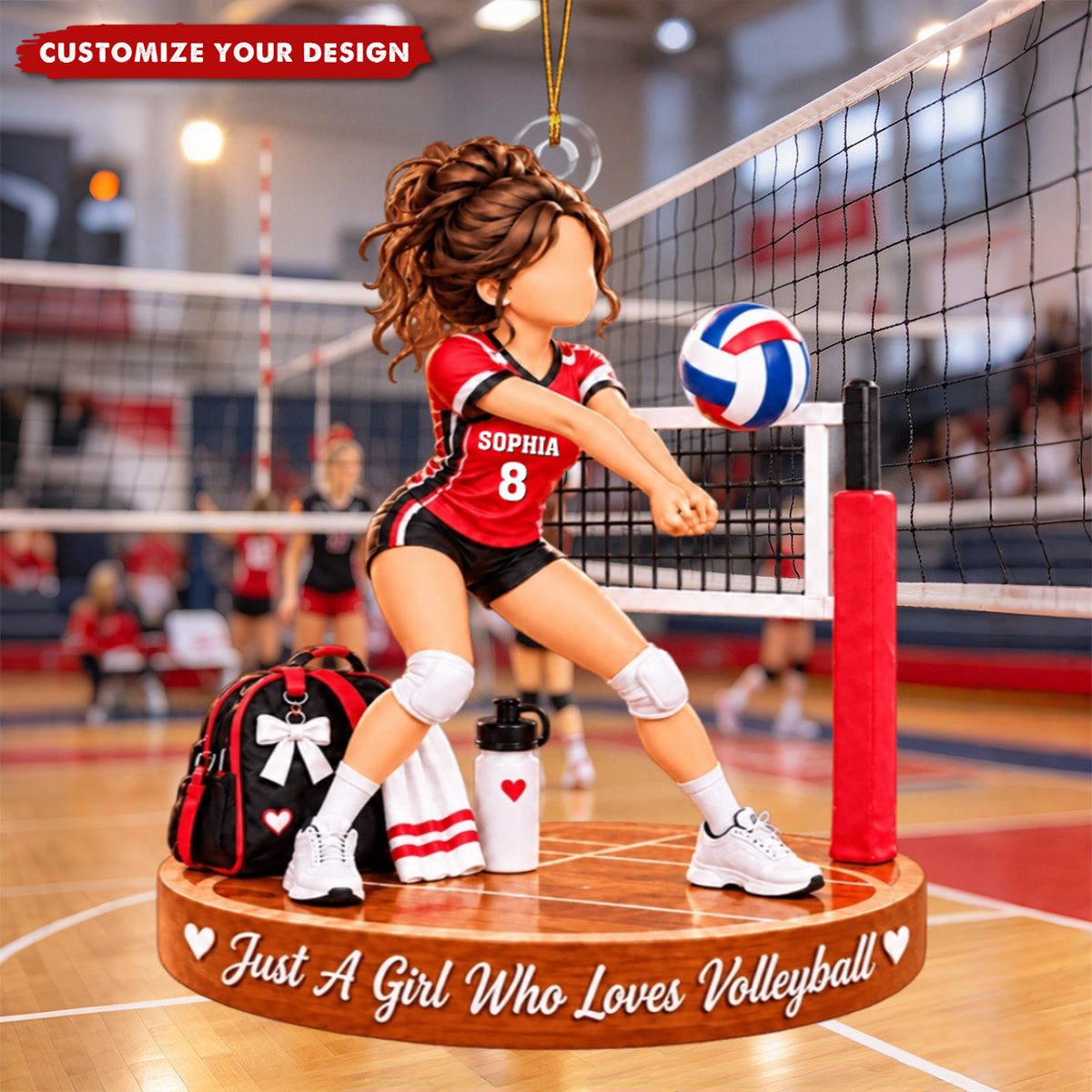 Personalized Volleyball Girl Ornament, Custom Name & Number Christmas Decoration