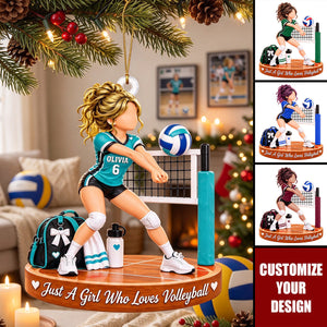 Personalized Volleyball Girl Ornament, Custom Name & Number Christmas Decoration