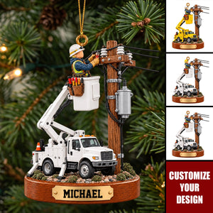Personalized Lineman Bucket Truck Christmas Ornament