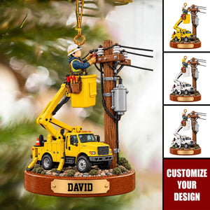 Personalized Lineman Bucket Truck Christmas Ornament