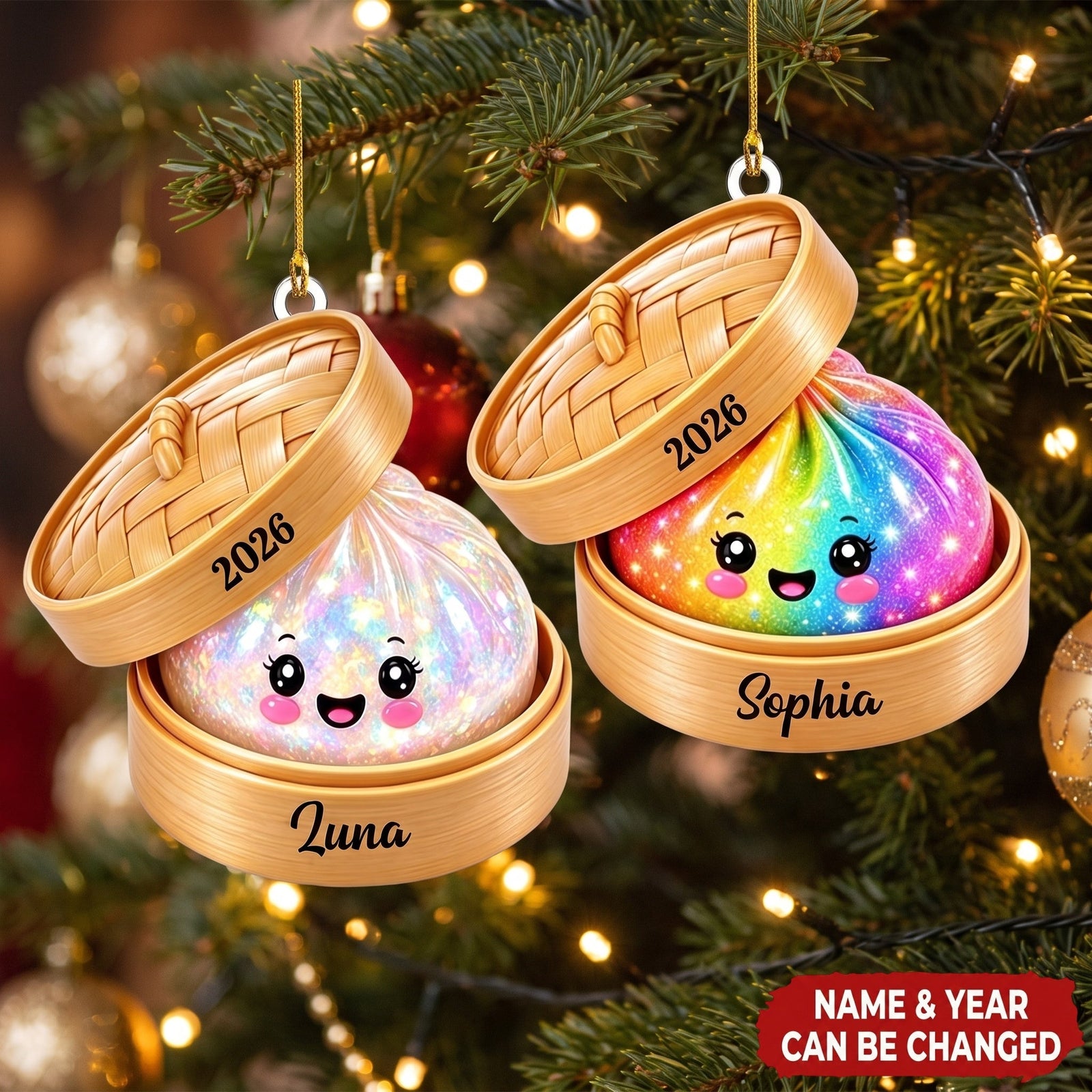 Personalized Cute Dumpling Ornament, Bamboo Steamer, 2026 Christmas Keepsake