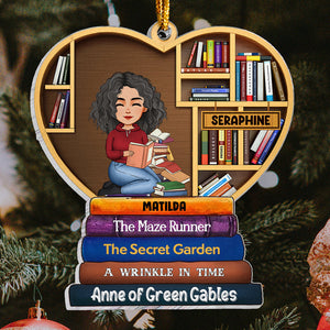 Girl Under Book Christmas Tree - Personalized Book Xmas Tree Shaped Acrylic Ornament