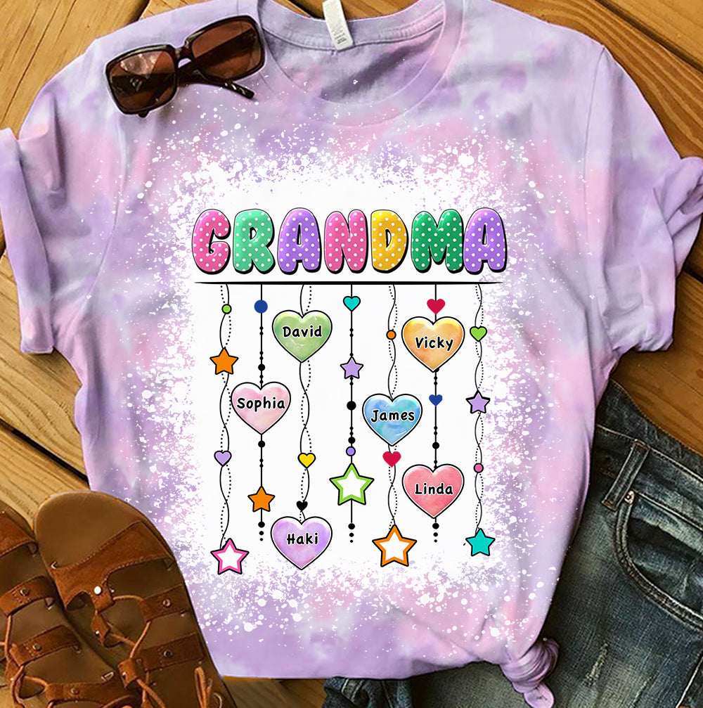 Grandma Mom Hearts Strings Kids Names Personalized 3D T-shirt