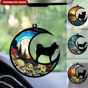 Customized Puppy Pet Dog Breeds On Moon Car Ornament