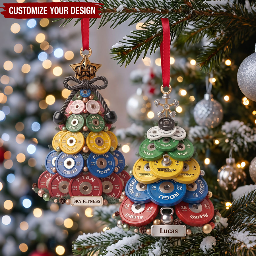 Weight Plate Tree Christmas Ornament, Personalized Gifts For Gym Lovers