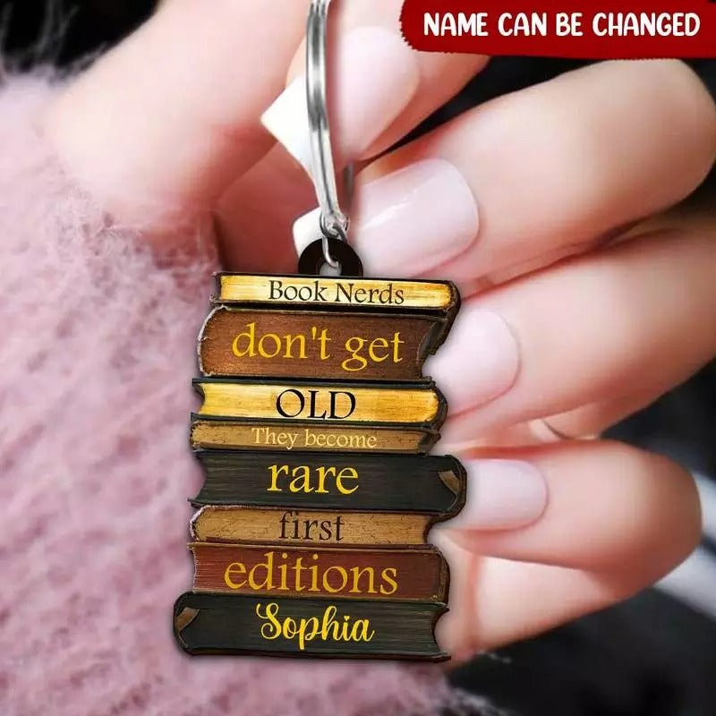 Personalized Book Nerds Don't Get Old Keychain