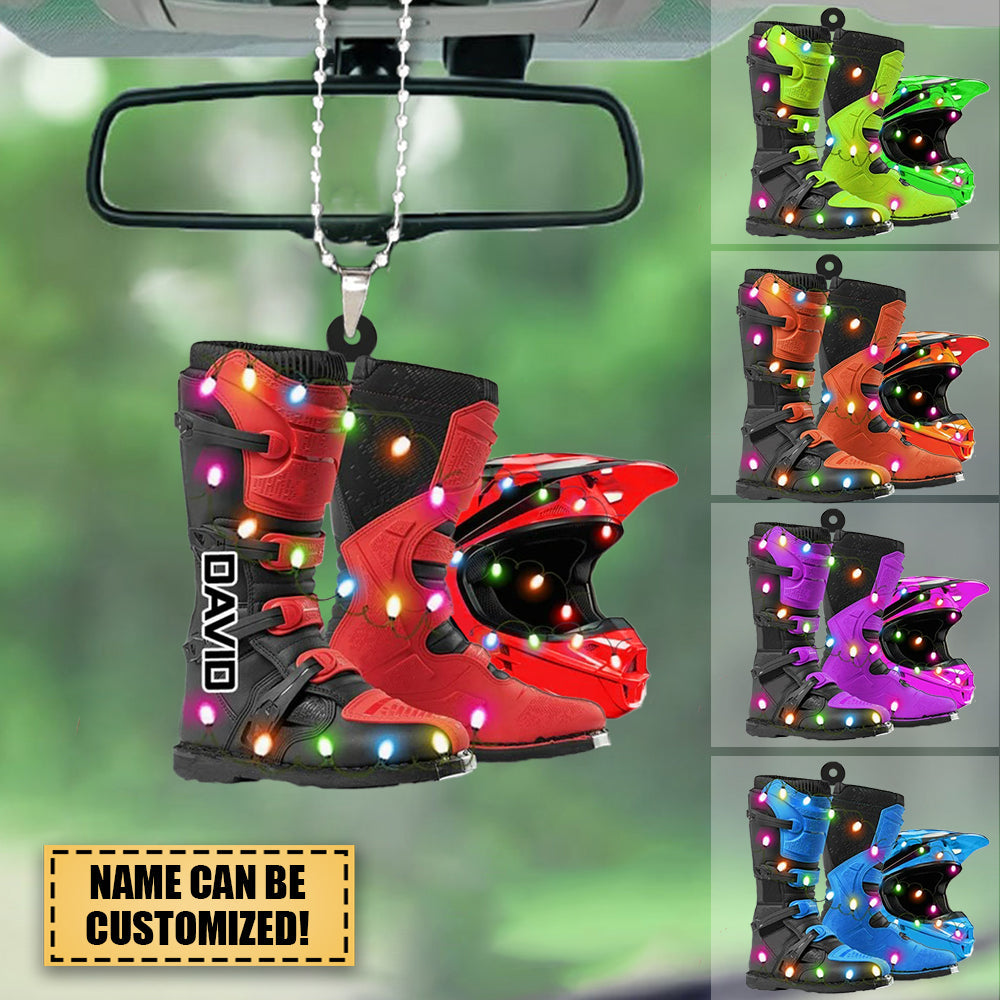 PERSONALIZED DIRT BIKE Helmet and Boots Christmas Light Car Ornament
