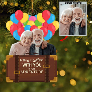 Personalized Photo Mica Ornament - Gift For Couple - Falling In Love With You Is An Adventure