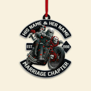 Marriage Chapter Personalized Biker Skull Couple Ornament, Christmas Tree Decor