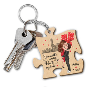 The Missing Piece To My Heart Doll Couple Hugging Kissing Gift For Him For Her Personalized Wooden Keychain