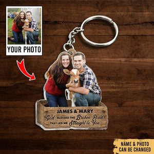 Personalized Upload Photo Farm Couple Acrylic Flat Keychain - Gift For Cowboys & Cowgirls