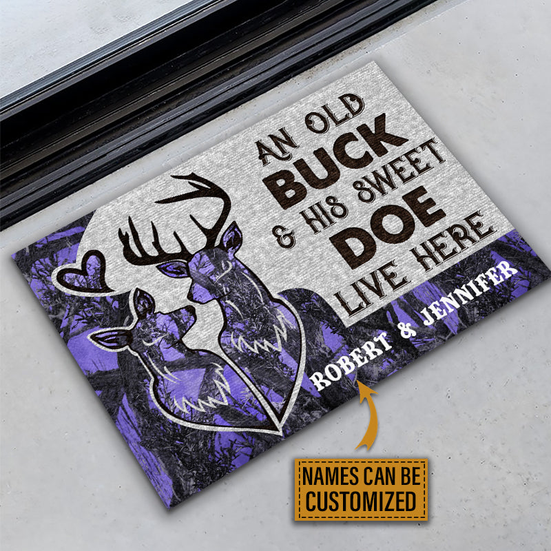 Personalized Deer Color Couple Camo Live Here Customized Doormat